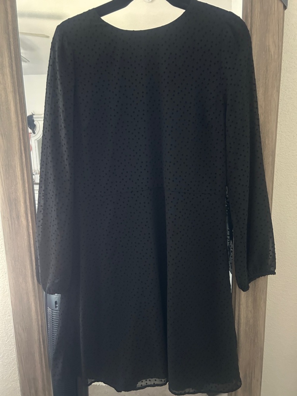 LOFT Black Long Sleeve Swiss Dot A-Line Dress